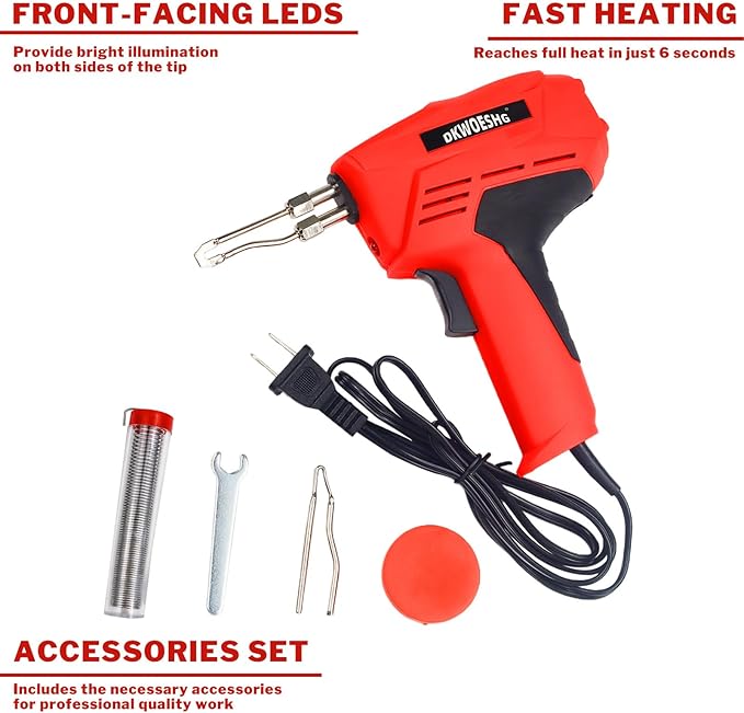 100W Soldering Gun Kit, Instant-Heat 120V AC with 700°F Max Temp, Trigger Activated with Work Light, Includes 2 Tips, Solder, Hex Wrench & Plastic Case