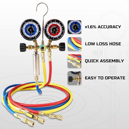 Lichamp HVAC R410a Gauges with Liquid Vaporizer, Vapor Charging Manifold Gauge Set for 410A R404a R22 R32 and 4.5 cfm 1/3 HP HVAC Single Stage Vacuum Pump for R134a R410a R22 R12