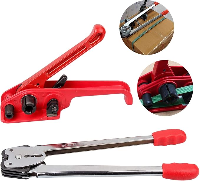 Pallet Packaging Strapping Banding Kit, Heavy Duty Manual 4 in 1 PET/PP Manual Strapping Tools Packing Machine Set Tensioner & Sealer 100m Packing Belt, 50 pcs Wide Coil Reel for Packing