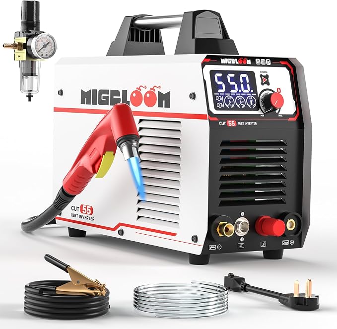Plasma Cutter 55Amp Non Touch Pilot Arc Non-High Frequency,Non-Touch Dual Voltage 110V/220V Plasma Cutting Machine with LCD Screen IGBT Inverter 3/4'' Max Cut, Post Flow Mesh Cut 2T/4T