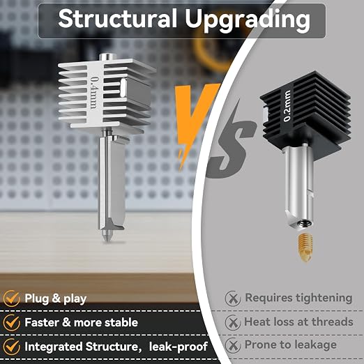 Upgrade A1/ A1 Mini/ A2L Quick-Swap Hotend 0.4mm Hardened Steel Nozzle Fast Speed&High Temp Integrated Structure Hot End with Silicone Cover Compatible with Bambu Lab A1/ A1 Mini/ A2L 3D Printers