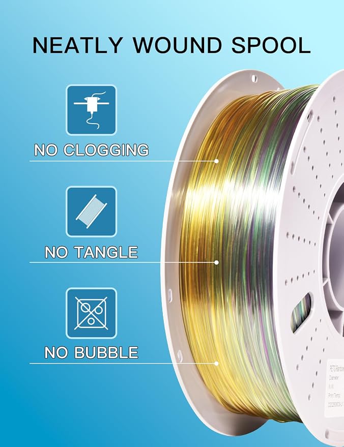 PINBALL Translucent PETG 3D Printer Filament 1.75mm ±0.02mm, Multicolor Transparent Rainbow Filament, Clear PETG Filament, 1KG/2.2lbs