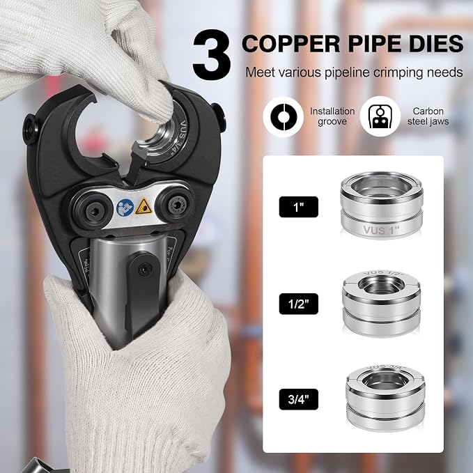 VOIDX Crimping Tool Hydraulic Copper Pipe Crimper with 1/2 3/4 1 Inch Jaw for Copper Tube Fittings Perfect for Confined Areas and Tee Fittings