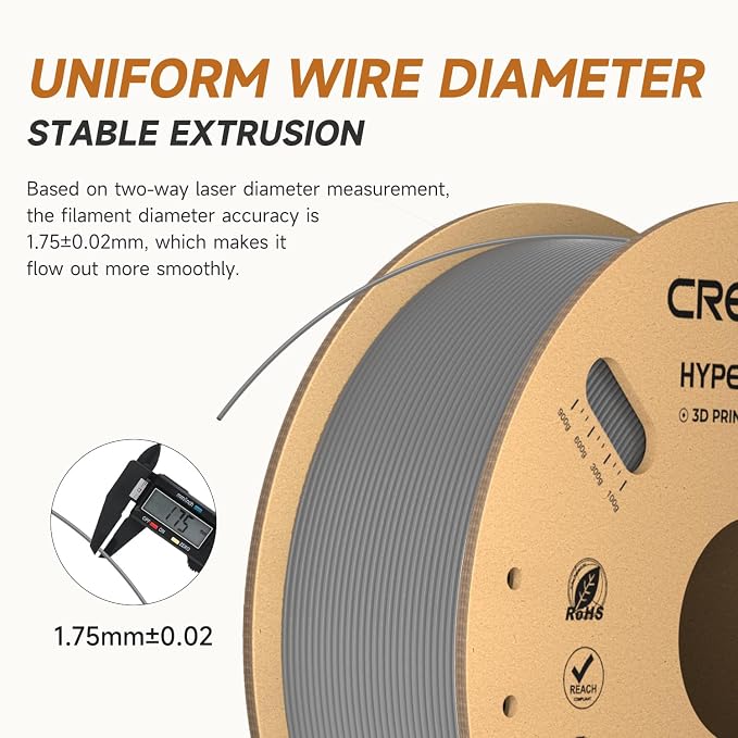 Official CREALITY Hyper PLA Filament 1.75mm Grey & Grey 2KG, 30-600mm/s Rapid High Speed PLA 3D Printer Filament, 2 Pack 1kg Spool(2.2lbs) PLA, Dimensional Accuracy +/-0.02mm, Fit Most FDM 3D Printers