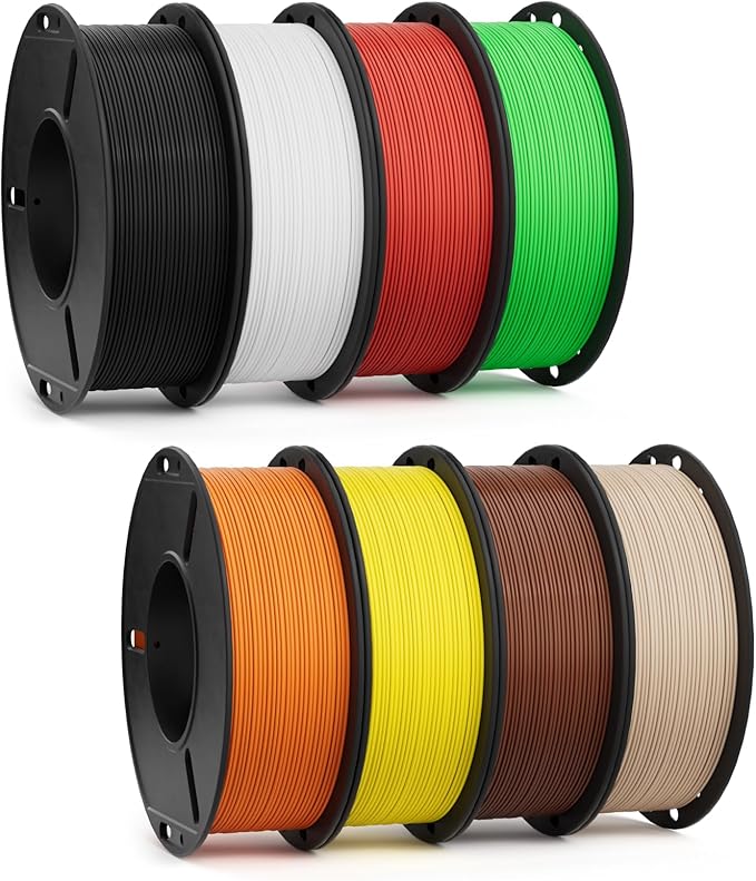 Rapid PLA Plus Filament 1.75mm 8 Pack 250g Bundle, High Speed 3D Printer Filament Up to 600mm/s, PLA+ Filament Dimensional Accuracy +/- 0.02 mm, Black/White/Red/Green/Orange/Yellow/Brown/Beige