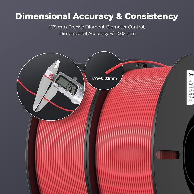 Creality PLA Filament 1.75mm Bundle 2KG, High Precision +/-0.02mm 3D Printer Filament, Consistent Extrusion, Smooth Printing, 2 Pack 1KG Spool,Fits for Most FDM 3D Printers(Red*2)