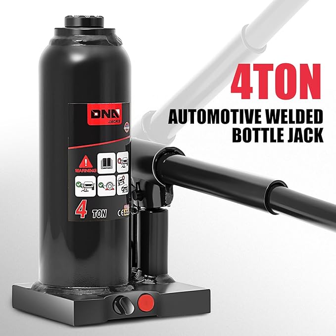 DNA Motoring 4 tons / 8818 lbs Lifting Automotive Welded Hydraulic Bottle Jack for Repair Vehicle, Pickup, Truck, w/Manual Handle, Black, TOOLS-00354