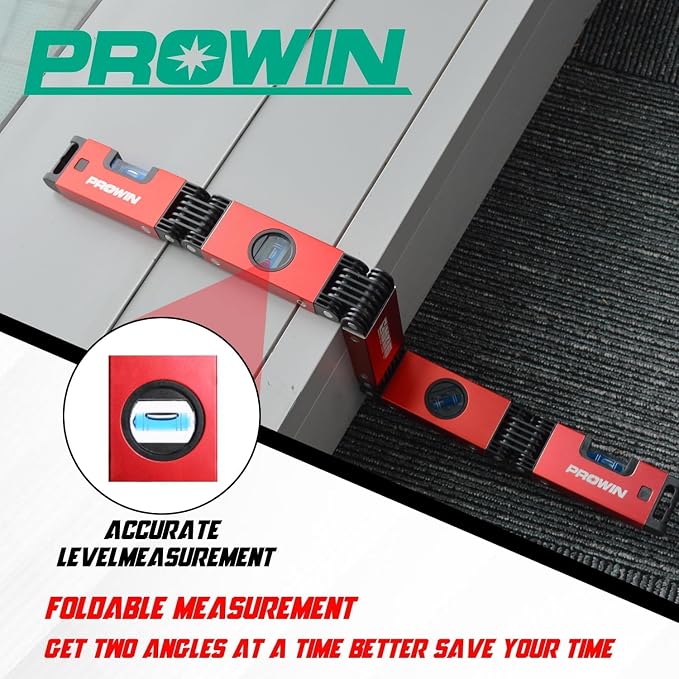 Prowin 28-Inch Multi-Function Foldable Level Tool, Magnetic Foldable Ruler with 45°/90°/180° Vials, Compact and Precise Angle Measuring Tool for Woodworking, Construction, DIY Projects Gifts for Men