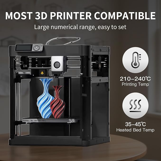 RAMBERY Silk Dual Color 3D Printer Filament Bundle 1.75mm +/- 0.02mm, Bicolor PLA 3D Printing Filament 200gX4 Spools (1.76 lbs), Black-Silver, Red-Black, Blue-Silver, Yellow-Green