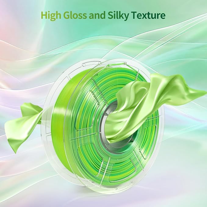 IEMAI Silk PLA Filament 1.75mm 1kg, Dual-Color Gradient Yellow to Green 3D Printer Filament, Silky Glossy Finish, Tough & Neatly Wound for DIY, Artistic & Home Décor