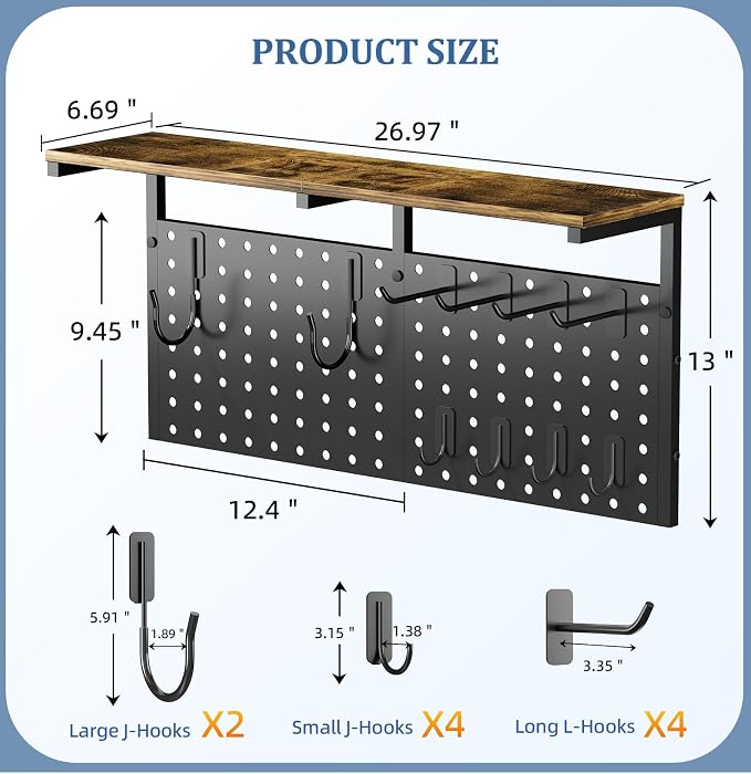 VINAEMO Wall Mounted Ironing Board Hanger with Pegboard and Yoga Mat Holder