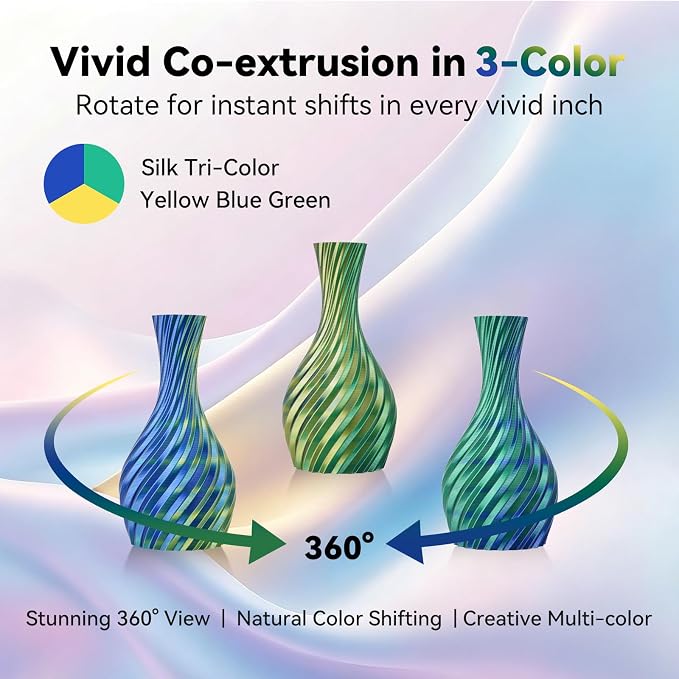 Kingroon PLA Filament, Multicolor Silk PLA Filament, Tri Color 3D Printer Filament, 1.75 mm, Dimensional Accuracy +/- 0.03 mm, 1kg Spool(2.2lbs), Green Blue Yellow