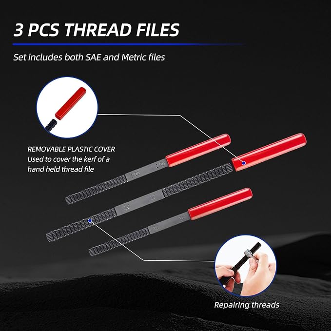 49PCS Thread Repair Thread Chaser Tool Set, Metric SAE Bolt Restorer Kit with File, Nut Rethreader for Automotive Wheel Stud Spark Plug Engine
