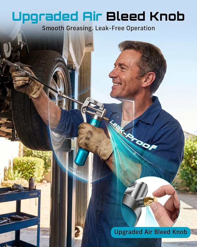 Seesii Mini Grease Gun 3 oz, 4000 PSI Portable Small Grease Gun Kit with Upgraded Air Bleed Valve for Easy Priming, Works with Cartridge & Bulk Grease, 4 Reinforced Couplers for Automotive, Marine