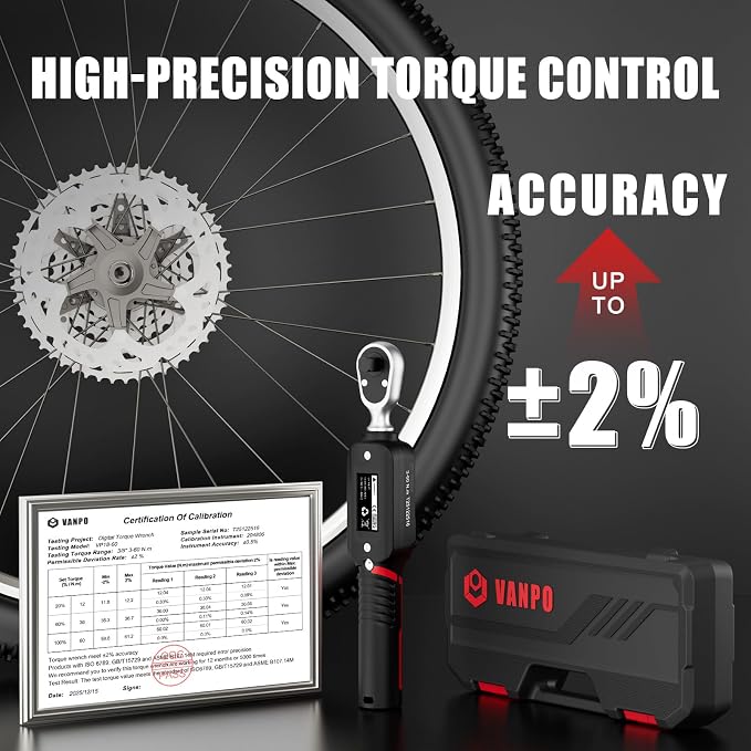 VANPO Digital Torque Wrench 3/8-Inch Drive, 2.21–44.25 ft-lb for Motorcycle | 3–60 Nm, ±2% Accuracy, Electronic Torque Wrench with LCD Display,Audible & Color Feedback, for Bike, Car & Mechanical Repair