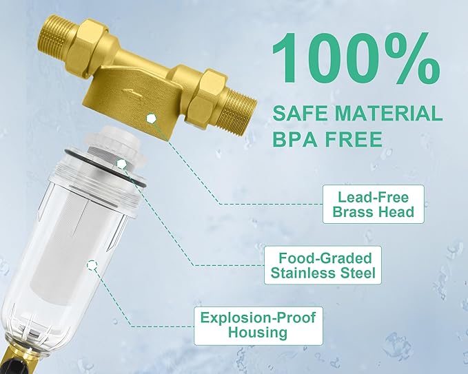 40/100/200 Micron Spin Down Sediment Filter, Pre-Filtration System for City/Well Water, Reusable Brass Whole House Sediment Water Filter, 1'' MNPT + 3/4'' FNPT + 3/4'' MNPT