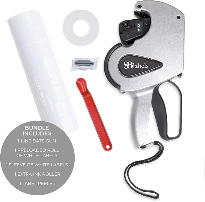 SBLabeler Date Gun Product Bundle/One Line Date Gun, Labels, Inker, Label Peeler / 8-Digit Dating Gun