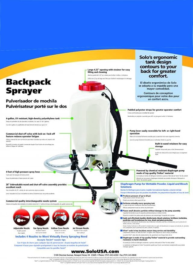 SOLO 475-B BACKPACK SPRAYER, 4 GALLON, DIAPHRAGM - BLEACH RESISTANT