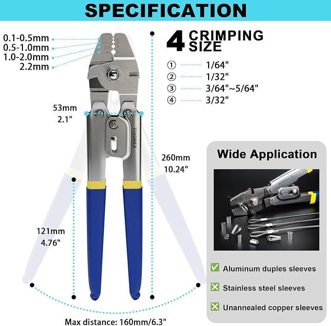 Battery Cable Lug Crimping Tool Kit for AWG 8-1/0 Electrical Lug, Wire Rope Crimping Tool for Aluminum Crimping Loop Sleeves up to 2.2mm