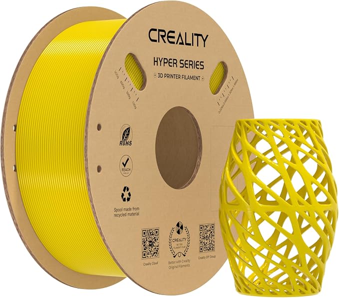 Creality Hyper PETG Filament 1.75mm, High-Speed PETG for 30–600mm/s Printing, Low Stringing, Strong Layer Adhesion, +/- 0.03mm Accuracy,Fits for Most FDM 3D Printers(Yellow)