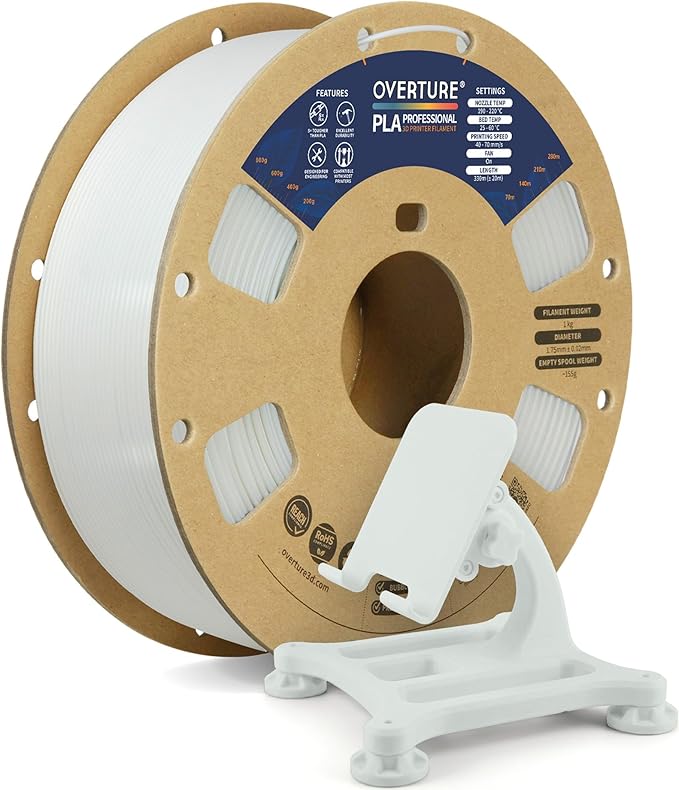 OVERTURE PLA Plus (PLA+) Filament 1.75mm, Stronger & More Durable, Professional Toughness 3D Printer Filament 1kg (2.2lbs), High Precision +/- 0.02mm, Tangle-Free (White)