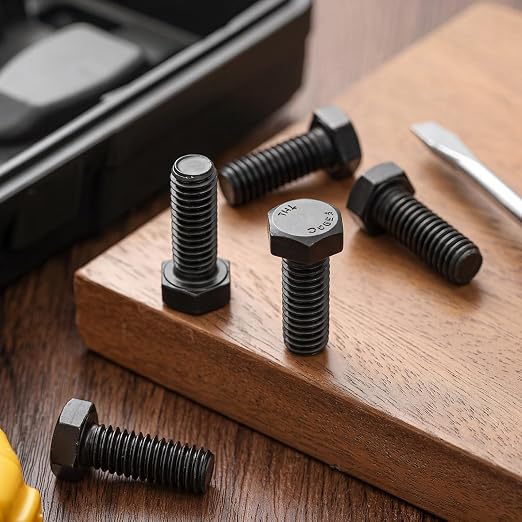 Zonon 50 Pcs 3/8-16 x 1 Hex Head Screw Bolt 18-8 (304) Stainless Steel Hexagon Bolts, Fully Threaded, Plain Finish, External Hex Drive (Black)