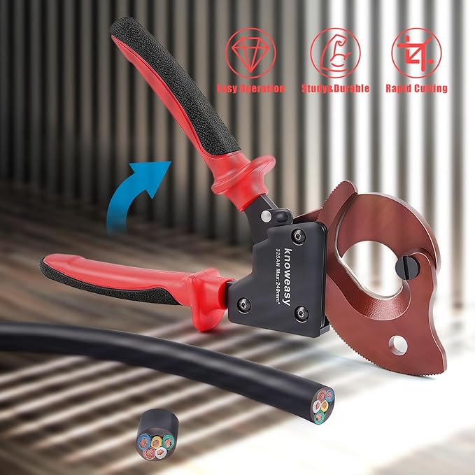 Knoweasy 325AN Upgraded Ratcheting Cable Cutter for Aluminum and Copper Wire, Heavy Duty Manual Ratchet Wire Cutting Tool for Multi-core Cables up to 240mm² and 500 MCM, Professional Industrial Grade