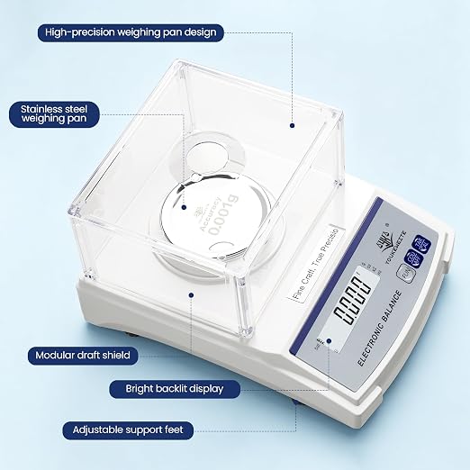 0.001g High Precision Milligram Scale, Microscale Lab Analytical Balance with LED Display and Windshield, Mg Scale for Weighing Powder, Gem, Jewelry and Coin(Grams, 500)