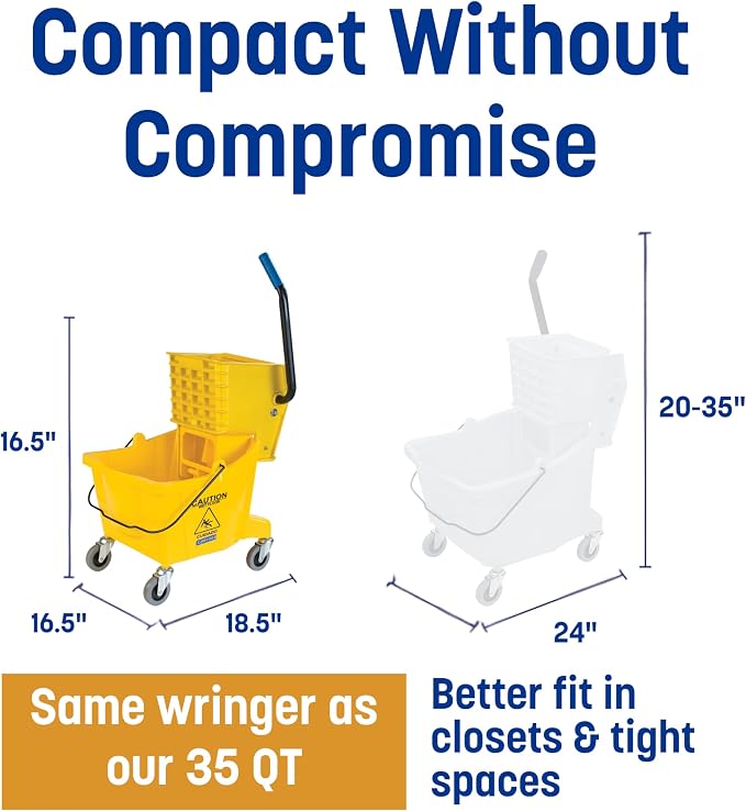 Carlisle FoodService Products Sparta Commercial Mop Bucket with Side Press Wringer, 26 Quart, Polypropylene, Yellow, 1 Count