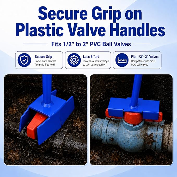 Fuzqq 27.7-Inch Ball Valve Wrench, Adjustable Shut-Off Ball Valve Tool and Water Valve Key, Heavy Duty Low Carbon Steel Valve Operating Tool for Hard-to-Reach Valves