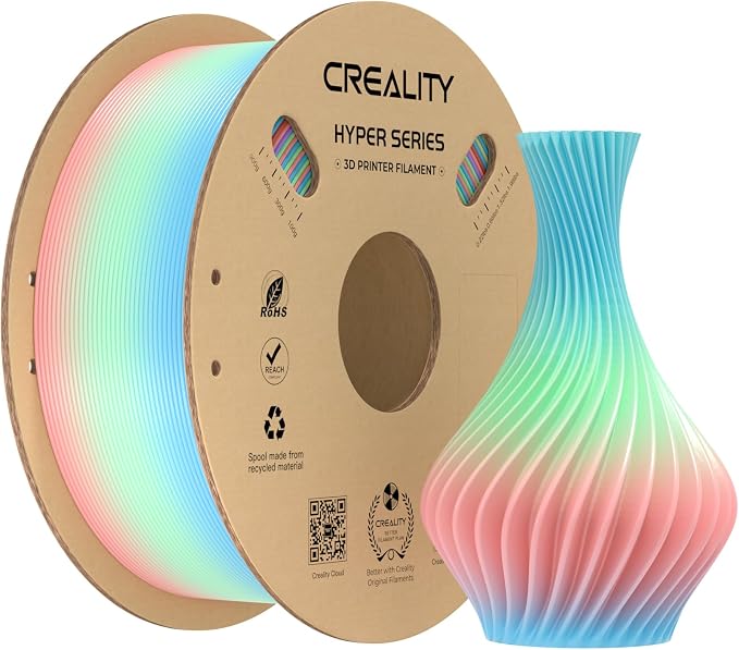Creality Hyper Rainbow PLA Filament 1.75mm, Multicolor Gradient PLA for High-Speed Printing 30–600mm/s, Smooth Extrusion, Dimensional Accuracy +/- 0.03mm Accuracy (Spring Lake)