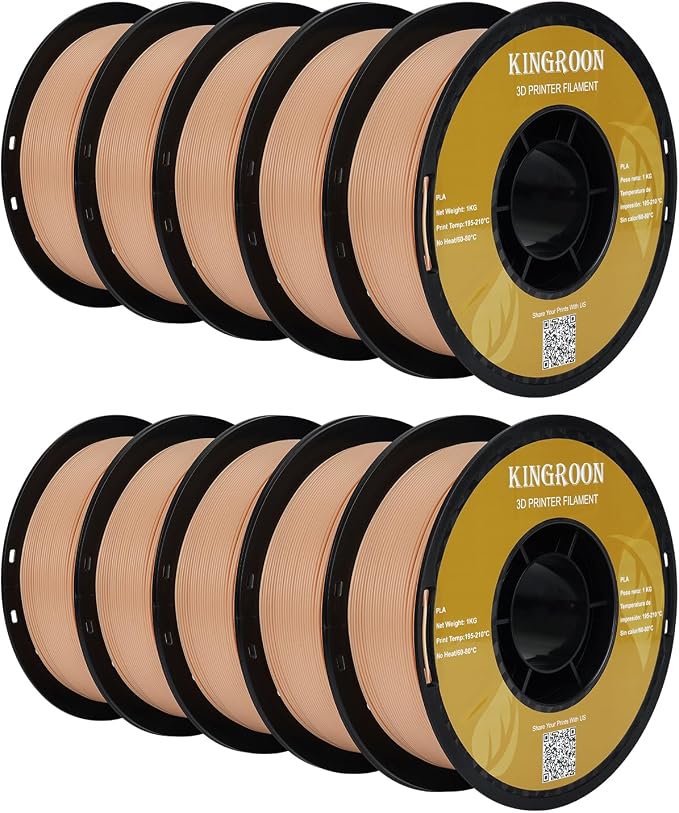 Kingroon PLA 3D Printer Filament,10 Rolls, Dimensional Accuracy +/- 0.03 mm, 10kg Spool(22lbs),1.75 mm,Skin