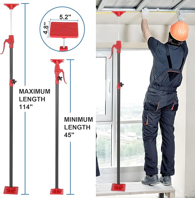 Cabinet Jack Support Pole, 2 Pack 45-114 Inch Adjustable Heights Support Pole with 154 lbs Capacity for Cabinet Jack, Cabinet Jacks for Drywall Jack Installing Cabinets Third Hand Support System