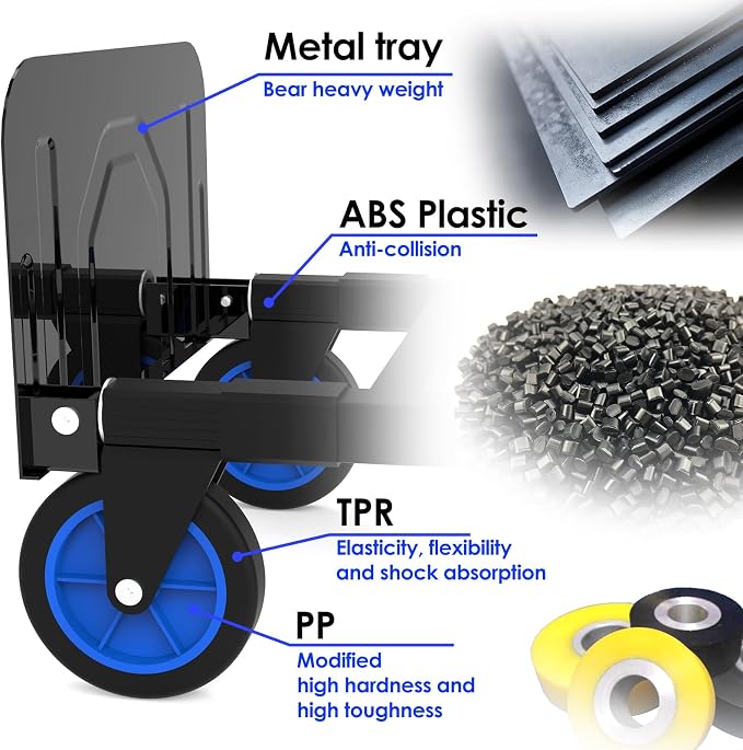 Black Convertible Hand Truck Dolly Cart with 4 Wheels Heavy Duty,500 Lbs Capacity, 2 Straps for Moving Furniture/Appliance/Carton/Warehouse/Office/no Need to Install, Follow Video to Fold