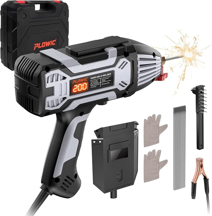 Portable Handheld Welding Machine 110V: 200A IGBT Inverter ARC Welder Gun with Digital Display & 6-Level Current Control, Hot Start & Anti-Stick Fits for 3/32"-1/8" Stick Rod