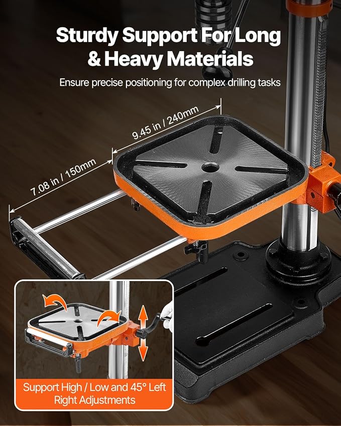 VEVOR 12 in Benchtop Drill Press, 5 Amp 120V, Variable Speed Cast Iron Bench Drill Press, 12 in Swing Distance 0-45° Tiltling Worktable with Laser Work Light, Tabletop Drilling Machine for Wood Metal