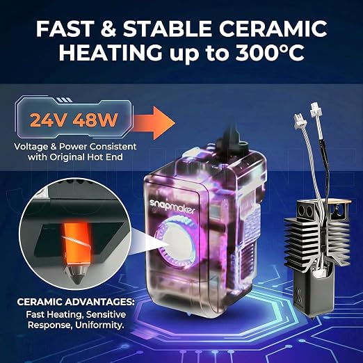 for Snapmaker U1 Nozzle 2 PCS 0.4mm U1 Hotend Full Assembled Plug&Play Ceramic Heating Block Rapid Heating Leak-Proof Design for Snapmaker U1 Extruder Kit Hardened Steel Nozzle 3D Pirnter Accessories