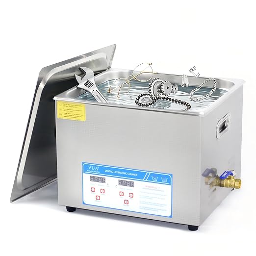 15L Industrial Ultrasonic Cleaner with Heater and Digital Timer, 40kHz 360W Professional Ultrasonic Parts Cleaning Machine with Drain for Carburetors, Engine Parts, Auto Tools and Lab Equipment