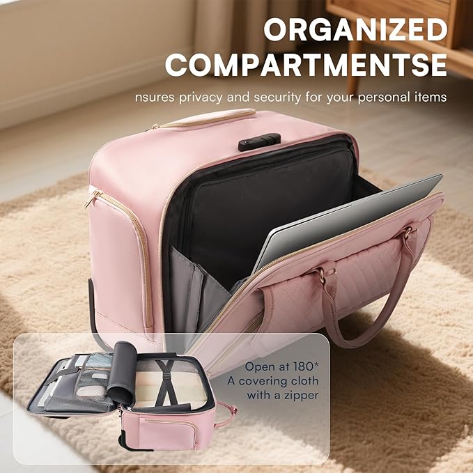 Rolling Laptop Bag Women, Rolling Briefcase for Women for Work, 17 Inch Computer Bag with Wheels, Fashion Flap Laptop Bag With Wheels for Work Business, for Teacher, TSA Friendly Design, Pink