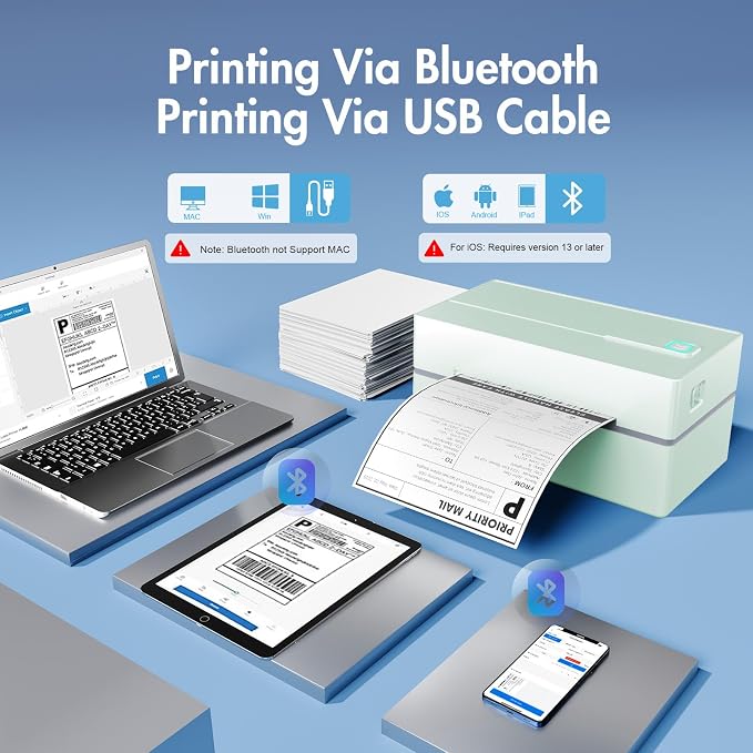 Bluetooth Thermal Shipping Label Printer: 4x6 Wireless Label Maker with Tape for Small Business - Compatible with iPhone, Android, Windows & Mac, Widely Used for USPS UPS Amazon Shopify, Green