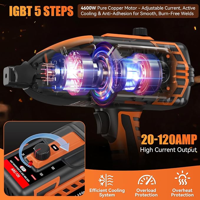 Handheld Welder – 110V Portable ARC Welder, IGBT Inverter with 5 Current Settings, Fits 3/32"–1/8" Rods, Perfect for Home DIY & Repair, 20PCS Rods Included