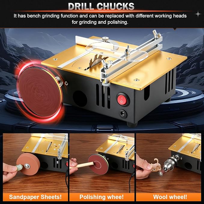 Mini table Saw,mini Table Saws for Crafts,Dual Motors & Switches,small table saw with adjustable cutting angle,depth,and speed,All-in-One Cutting/Grinding/SandingTool,Creat for Hobbyists Model Maker