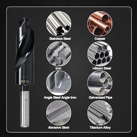 1inch Drill Bit for Metal and Hardened Steel, M35 Cobalt 1/2 Inch Reduced Shank Industrial Grade Heavy Duty Drill Bit, with Index Storage Case