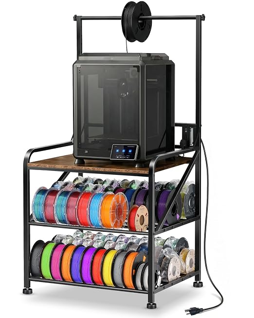 AHOWPD 3D Printer Stand with Filaments Storage - Heavy Duty 3d Printing Table & Filament Organizer, Spools Holder Racks with Adjustable Feet, Stable Shelf Hold Spool PLA, ABS, PETG for Garage Office Workshop