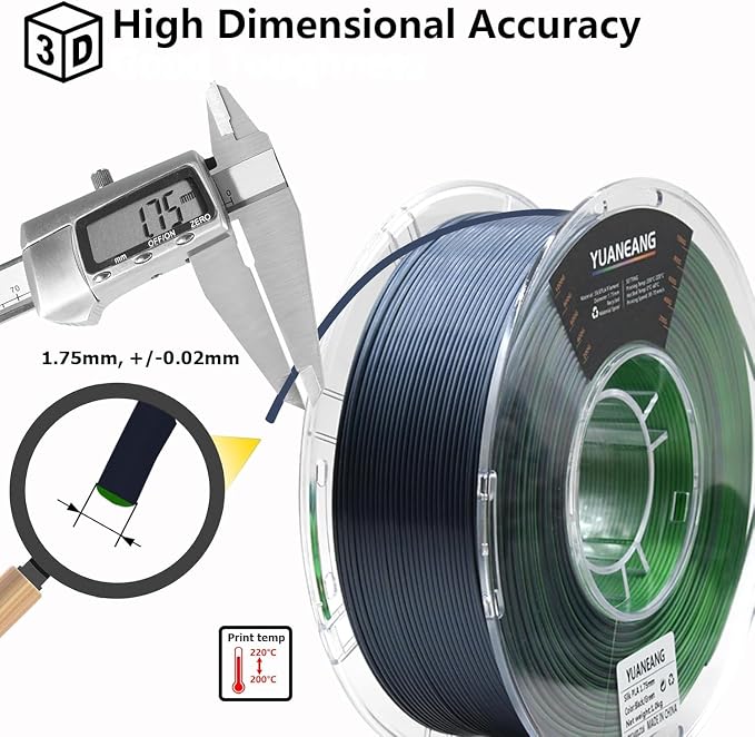 Silk Dual-Color PLA Filament 1.75mm Black-Green, ±0.03mm Precision, 1kg Spool (2.2 lbs), Smooth Gradient Two-Tone PLA, Neatly Wound & Compatible with Most 3D Printers