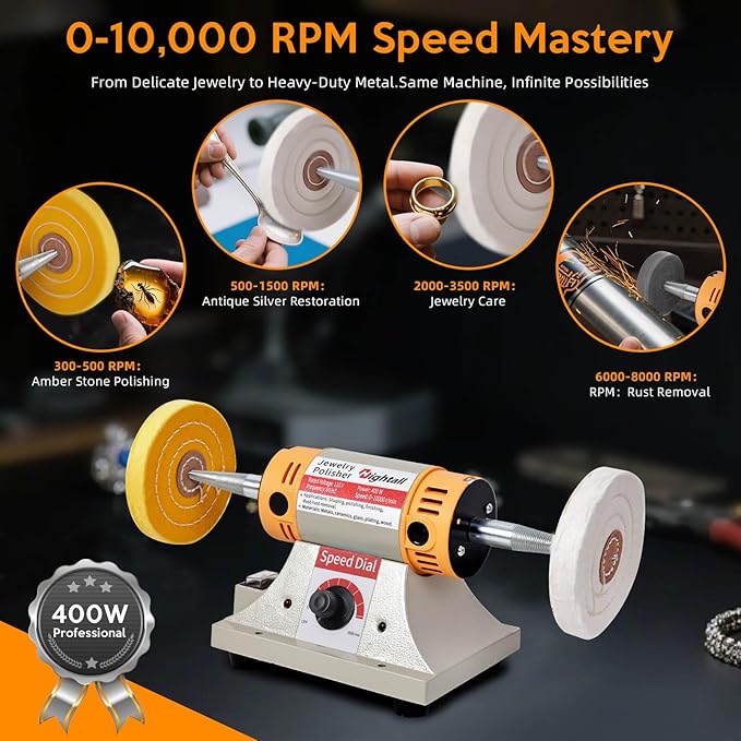 Jewelry Polisher Versatile Polishers & Buffers for Bench Grinder - Ideal for Jewelry Polishing and Finishing Jobs,With 6 Cloth Wheels, 2 Abrasive Fiber Wheels, Safety Glass, 3 Polish Compound