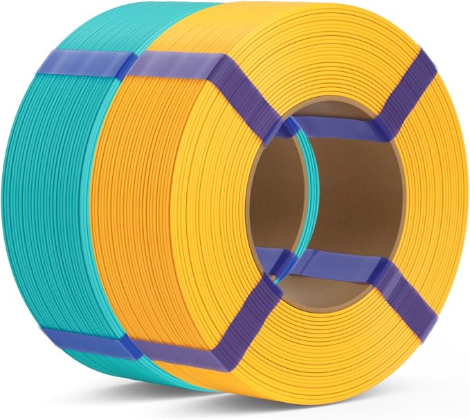 PLA Basic Refill Filament 1.75mm, No Spool 3D Printer Filament, Dimensional Accuracy +/- 0.02mm, Fits for Most FDM 3D Printers, 2KG Sunflower Yellow/Turquoise