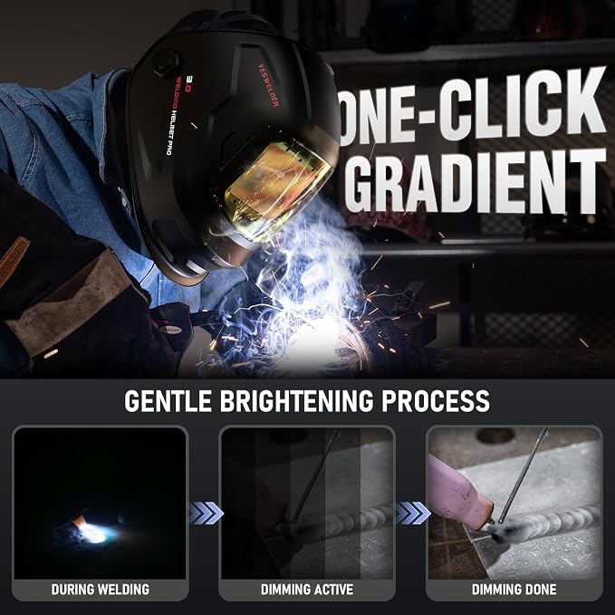 YESWELDER Intelligent Auto-Shade Auto-Darkening Welding Helmet, Large View with Internal Digital Display, True Color 1/1/1/1, Memory & Gradient Wide Shade 3/4-8/9-14 for MIG/TIG/Stick/Tack/Grind/Cut