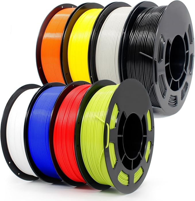1.75mm PLA + Filament 8 Colors 250g 8 Pack, High Tough Low Warp 3D Printer Filament ±0.02mm for All FDM Printers