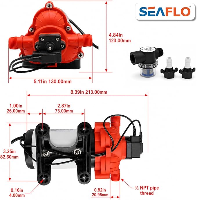 SEAFLO 33 Series 110V/115V AC Fresh Water Pump, 3.3 GPM 45 PSI Self-Priming Pressure Pump with Smart Pressure Switch, Automatic Demand Pump for RV, Caravan Marine Boat Industrial Use, 4-Year Warranty